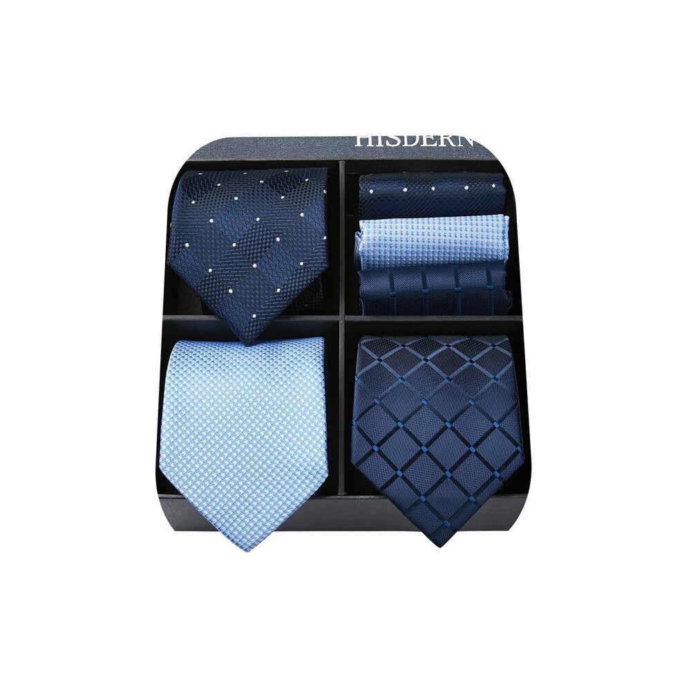 4152 Ties Set Lot 3 Tie Collection Extra Long & Pocket Square Set 63 Inch